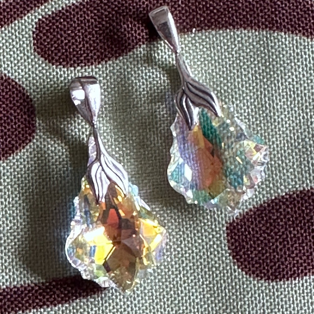 Handmade Austrian Crystal Aurora Borealis Pendant Sterling Silver Chain Necklace - Picture 11 of 11